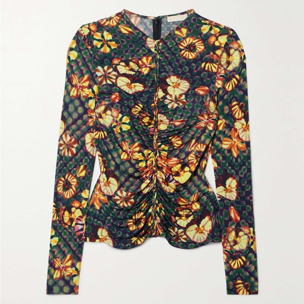 Ulla Johnson Evergreen Floral Mixed Print Ricci Long Sleeve Printed Jersey Top - Picture 2 of 11